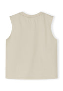 Boys sleeveless vest in neutral grey, back view with round neckline.