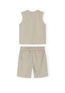 Boys grey vest and shorts set, back view, features elasticated waistband and sleeveless design.
