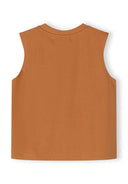 Boys sleeveless vest in beige, back view, featuring a round neckline.