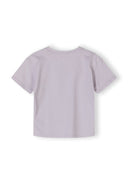 Back view of a lilac short sleeve t-shirt for boys, featuring a round neckline.