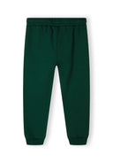 Boys joggers in green with elasticated waistband and cuffs, front view.