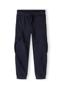 Boys navy cargo joggers with elastic waistband and side pockets.