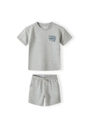 Boys grey short sleeve t-shirt and shorts set, features tennis print and side pockets.