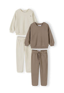Two-piece boys tracksuits in cream and beige with a simple, comfortable design for kids aged 3 months to 7 years.