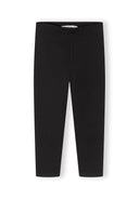 Black jersey leggings for girls with a comfortable stretch cotton blend and a sleek, simple design.