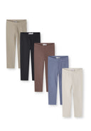 Set of five ribbed girls leggings in neutral and soft colors with a comfortable stretch cotton design for kids.