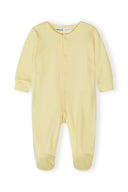 Simple yellow long-sleeve baby sleepsuit with footies featuring a clean and comfortable design for infants.