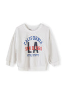 White kids sweatshirt with California and LA skate-themed print and unique sporty design details.
