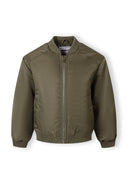 Lightweight khaki padded bomber jacket for girls with ribbed cuffs and collar, featuring a sleek, simple design.