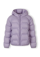 Lightweight purple padded jacket with hood for kids, featuring wind-resistant design and comfortable fit.