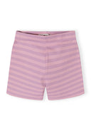 Soft cotton stretch lilac striped cycle shorts for girls with a comfortable elastic waistband and unique design.