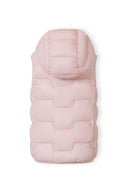 Lightweight pink nylon gilet for girls with a fixed hood and quilted design for kids and baby fashion.
