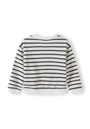 Girls sweatshirt with classic black and white horizontal stripes, featuring a comfortable and stylish design.