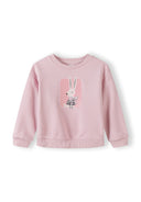 Pink girls sweatshirt with cute bunny and bow print, soft fabric, casual kids fashion design