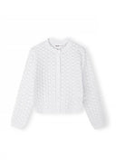 White knitted girls cardigan with wavy textured design and button-up front, suitable for kids 3 to 15 years.
