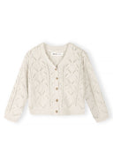 White knit button-up cardigan with delicate pointelle design for girls aged 3 months to 7 years.