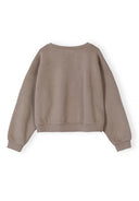Brown sweatshirt with ribbed cuffs and round neckline featuring a simple and elegant design.