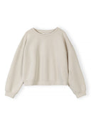 Beige crew neck sweatshirt with a relaxed fit and soft fabric featuring a minimalistic, modern design.