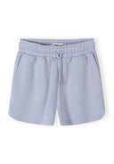 Light blue kids shorts with elastic waistband and drawstring, featuring a soft viscose blend fabric and modern design.