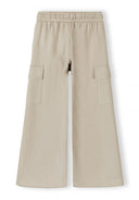 Beige wide leg joggers with elasticated waistband and cargo pockets, soft breathable fabric and relaxed fit design