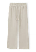 Beige wide leg pants with elastic waistband, showcasing a relaxed and comfortable design.
