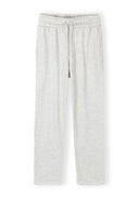 Light grey wide leg joggers with elasticated waist and drawstring, soft viscose fabric featuring a comfortable design.