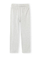Light grey wide leg joggers with elasticated waist and soft mottled fabric, designed for comfortable stylish wear.