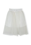 Off-white girls pleated maxi tulle skirt with a soft waistband, showcasing delicate and elegant design.