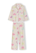 Girls soft long sleeve pajama set with colorful heart design for kids aged 3-15 years in pastel tones
