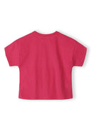 Back view of bright pink short sleeve cotton t-shirt for girls featuring a simple crew neck design.