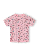 Pink cotton girls t-shirt with bow and playful text print design, suitable for kids and baby fashion.