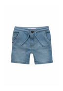 Boys denim shorts adjustable waist light blue 1-8y. Classic straight cut with adjustable drawstring and rolled hems. Comfortable denim fabric.