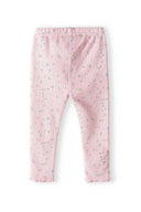 Pink ribbed leggings with floral print and frill hem, perfect for girls aged 3m-3y. Made for comfort and style.
