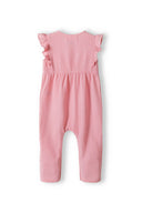Girls jumpsuit with embroidery pink 3m-3y featuring frilled sleeves, soft textured fabric in light pink, perfect for warm weather.