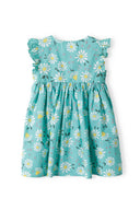 Girls dress frilled sleeves floral green 3m-3y, lightweight woven fabric, featuring a colorful floral print on a green base.