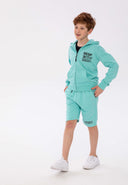 Boys fleece shorts with drawcord mint green 3-14y featuring soft fabric and elasticated waistband for comfort and flexibility.