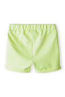 Bright yellow fleece shorts with elasticated waistband and drawcord for boys aged 3m-3y.