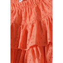 Girls coral broderie anglaise tiered skirt with frill hems and elasticated waistband.