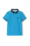 Boys polo shirt with contrast tipping turquoise 1-8y, breathable pique fabric, vibrant turquoise, accented collar and cuffs.