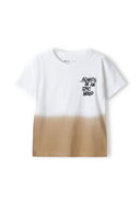 Boys t-shirt dip dye short sleeves white 3-14y featuring a brown dip dye, soft fabric, and puff print slogan for casual summer style.