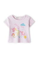 Girls t-shirt 2 pack fruit print turquoise 0-12m features a playful pastel purple design with whimsical animal graphics and short sleeves.