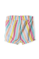 Multicoloured striped shorts with frilled hem and elasticated waistband for girls, perfect for casual wear 3m-3y.
