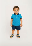 Boys polo shirt and short set contrast details turquoise 3m-3y featuring a short-sleeved polo and elasticated shorts. 