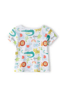 Colorful baby short sleeve t-shirt featuring playful animal and nature prints. Soft cotton fabric for ages 0-12m.