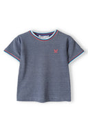 Boys two tone pique crew t-shirt blue 3-14y featuring breathable textured pique fabric, short sleeves, and colorful tipping.