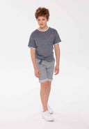 Boys two tone pique crew t-shirt blue 3-14y featuring breathable textured fabric, short sleeves, and contrast tipping. Perfect for summer wear.