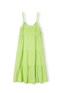 Girls tiered summer dress green 3-14y, vibrant green, breathable woven crinkle fabric, lightweight, adjustable straps.