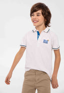 Boys polo shirt with contrast tipping white 3-14y, short sleeves, breathable pique fabric for comfort and style.