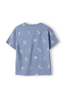 Boys t-shirt allover print blue 1-8y featuring a blue base with white graphic prints. Classic crew neck and short sleeves for comfort.
