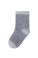Boys socks 3 pack star pattern blue 0-3y, knitted grey socks with navy stripes, designed for ages newborn to 3 years.